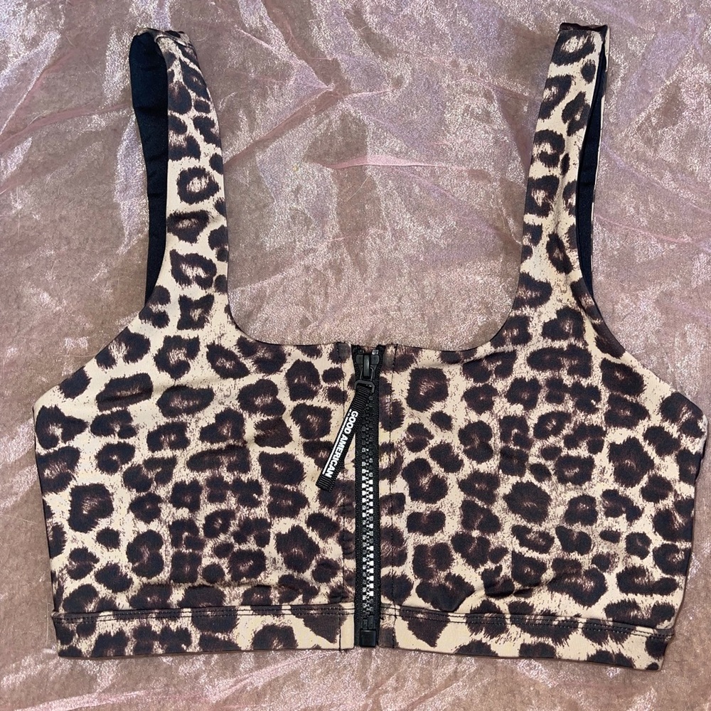 NWOT Good American Leopard Zipper Sports Bra Sz 0